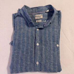 Mens Weatherproof Vintage 55% Linen/45% Cotton Short Sleeve Woven Shirt Size L